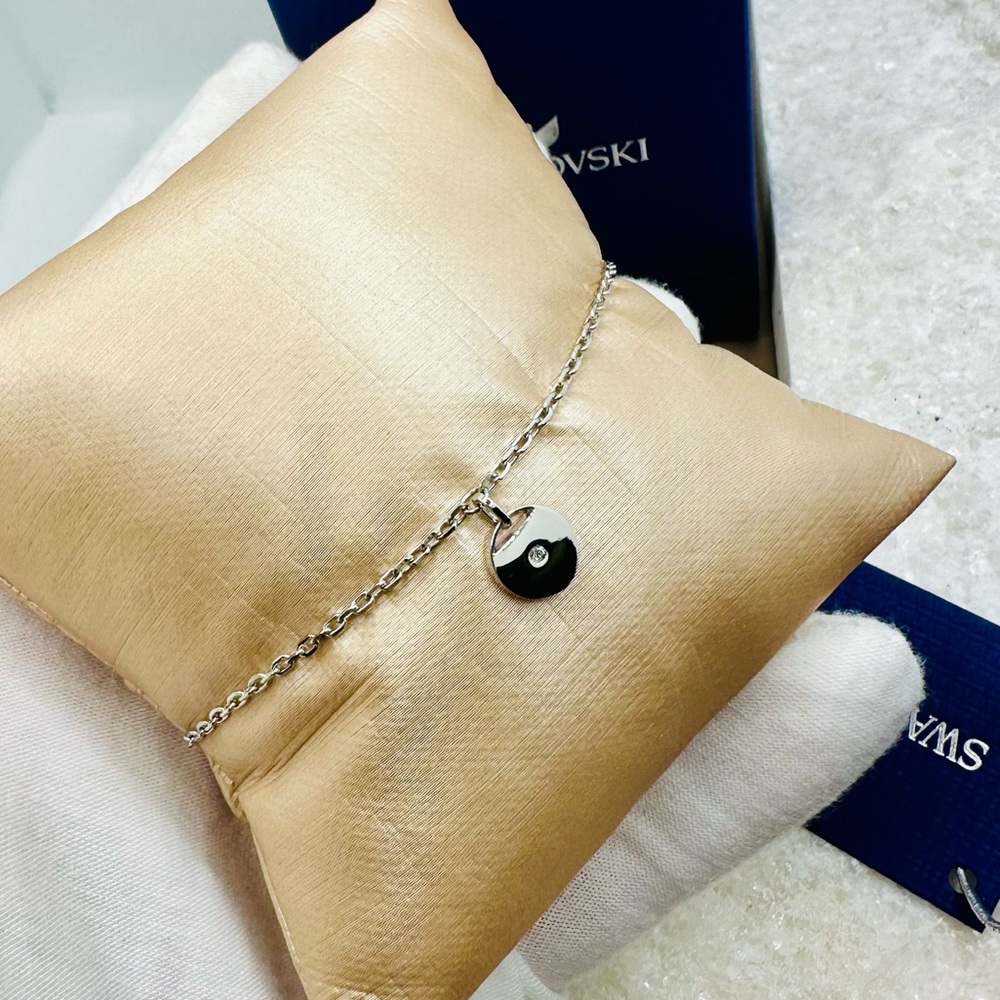 NEW! Swarovski Minimalist Rhodium-Plated Ginger Disc Chain - Picture 3 of 16